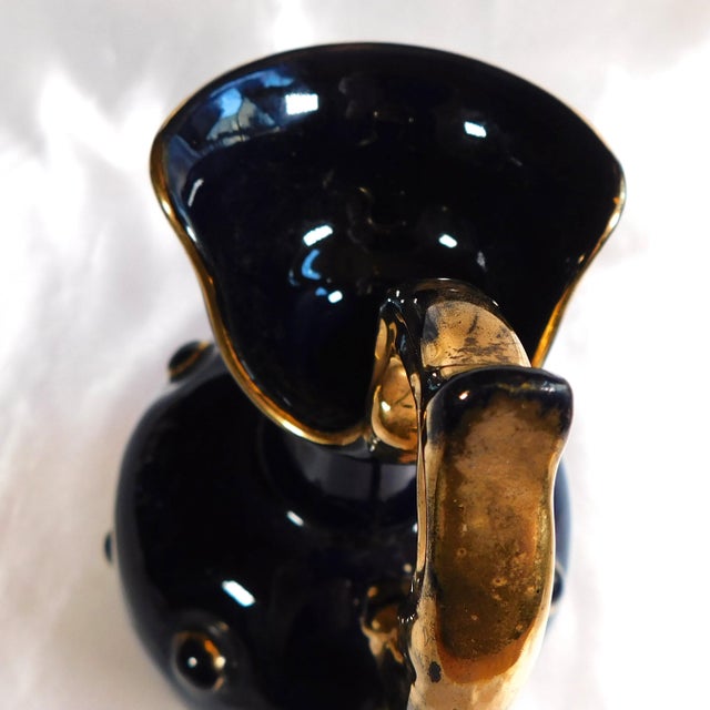 Contemporary 1940s Dark Majolica Glass Pitcher With Glass Accents For Sale - Image 3 of 8
