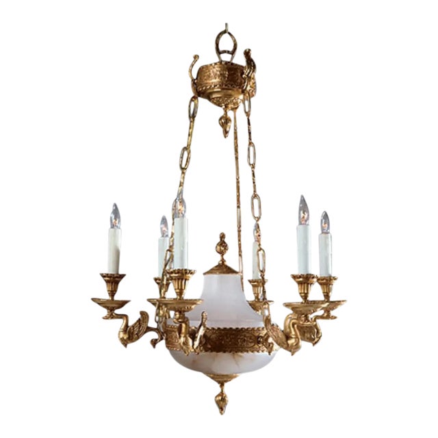 Myran Allan Luxury Lighting Empire Style Bronze Ormolu and Porcelain Chandelier For Sale