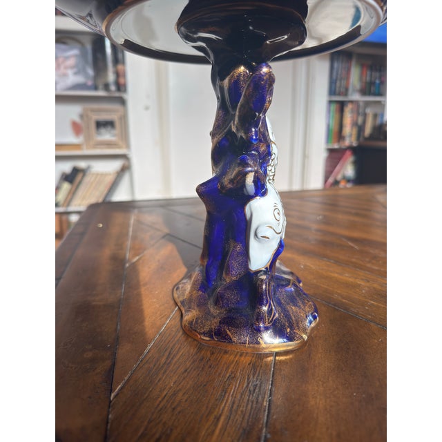 Limoges France Cobalt Blue Gold Fish Pedestal Compote Sèvres-Style Centerpiece Bowl For Sale - Image 9 of 12