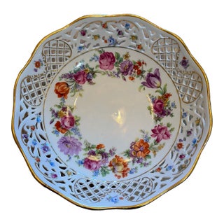 Early 20th Century Schumann Bavaria Hand Painted Cutwork Bowl For Sale