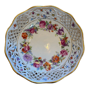 Early 20th Century Schumann Bavaria Hand Painted Cutwork Bowl