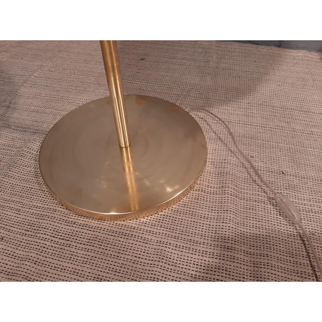 Satin Brass & Large Ribbed Milky Glass Floor Lamp, in Very Good conditions. Designed from 2000 European Plug (up to...