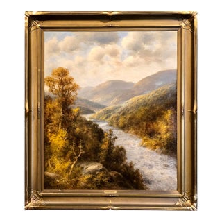Thomas Bailey Griffin -Landscape W/ River on a Sunny & Cloudy Day -Oil Painting For Sale