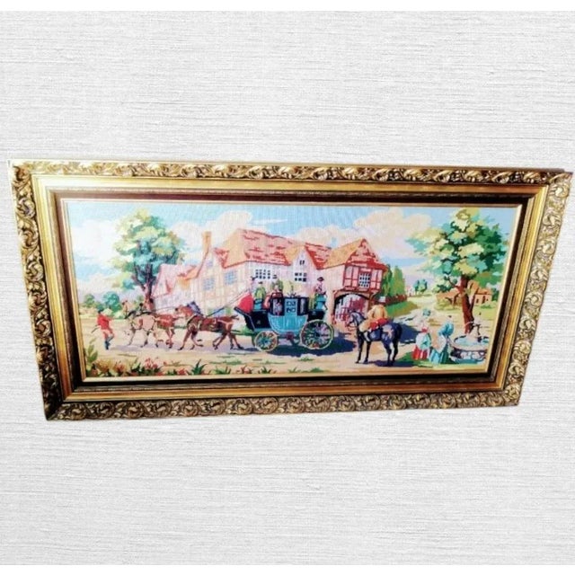 Large Vintage Hand Crafted French Countryside Needlepoint Framed Wall Art For Sale In West Palm - Image 6 of 6