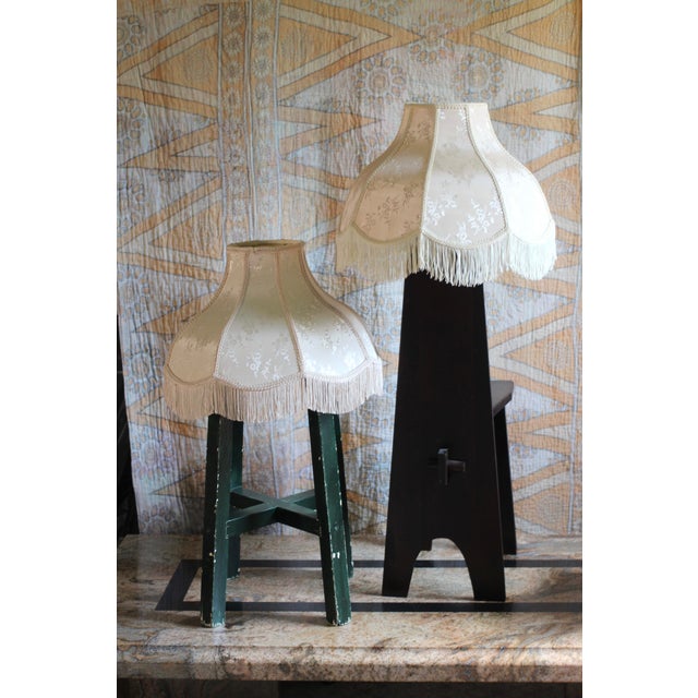 Victorian 1970s Victorian Revival Pair of Cream Lampshades With Fringe For Sale - Image 3 of 9