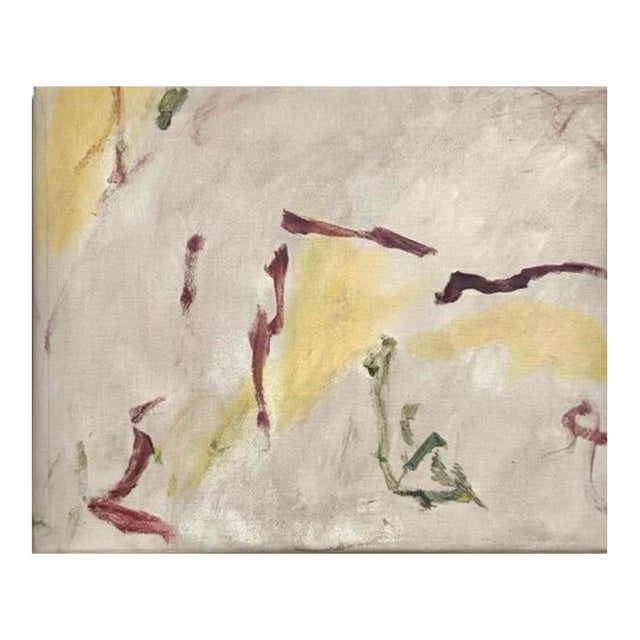 Abstract Acrylic Painting Neutral Wall Art, Small Minimalist Canvas, Beige Green Modern Abstract Art For Sale