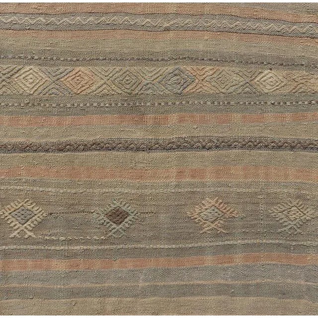 Mid 20th Century Geometric Embroidered Vintage Turkish Flat-Weave Runner in Warm Tones For Sale - Image 9 of 12