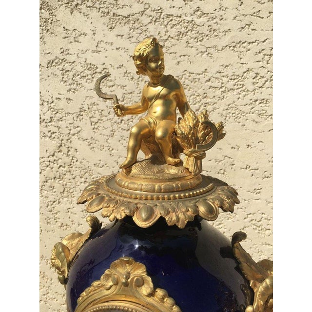 Napoleon III Gilt Bronze and Porcelain Mantel Clock Set, 19th Century, Set of 3 For Sale - Image 3 of 13