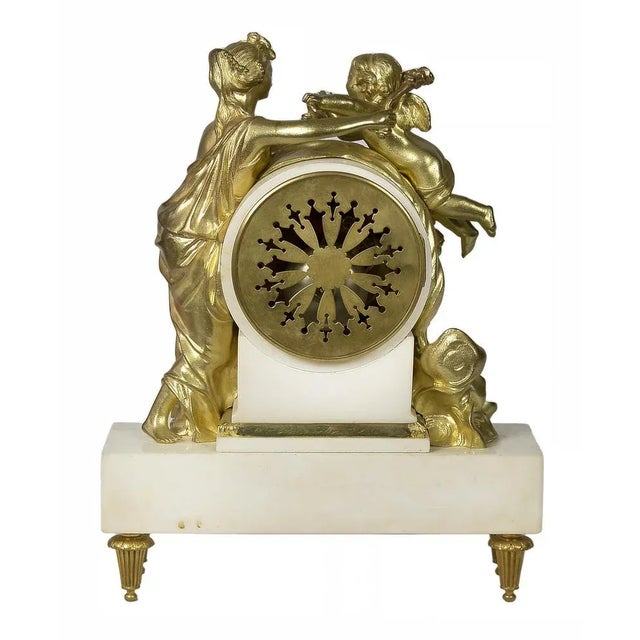 19th Century French Gilded Bronze & Marble Mantel Clock For Sale - Image 9 of 10