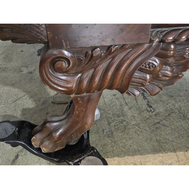 Wood Antique American Empire Style Carved Mahogany Sofa Paw Feet Wedgewood Fabric For Sale - Image 7 of 12