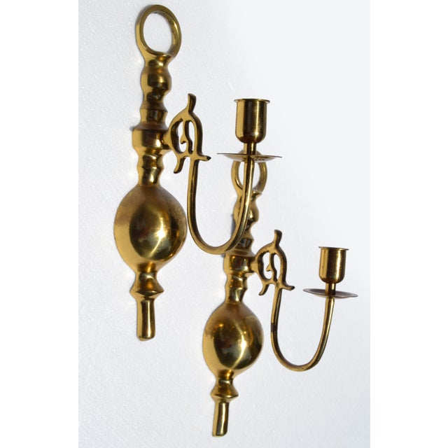 Late 20th Century Mid-Century Modern Cast Brass Candle Holder Wall Sconces - A Pair For Sale - Image 17 of 17