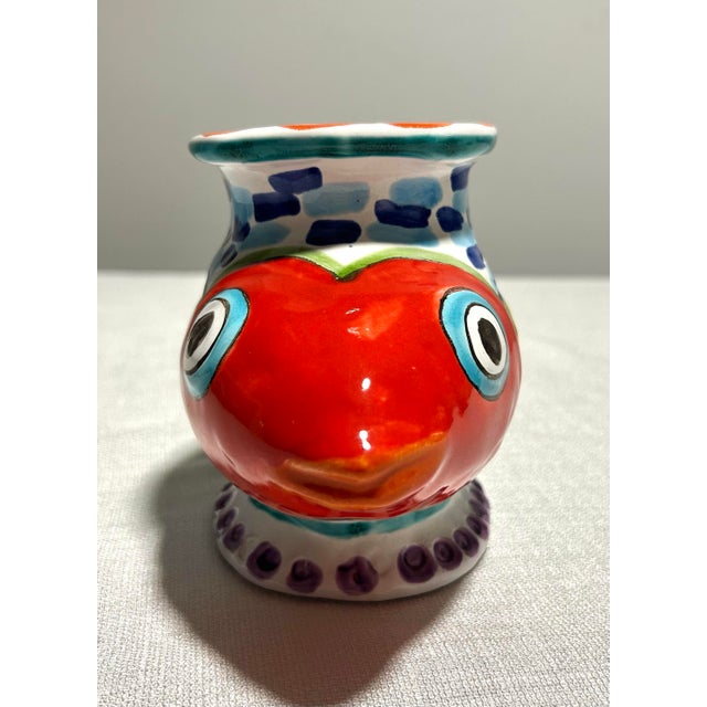 DeSimone Mid 20th Century Italian Ceramic DeSimone for Vietri Hand Painted Fish Planter Vase For Sale - Image 4 of 8