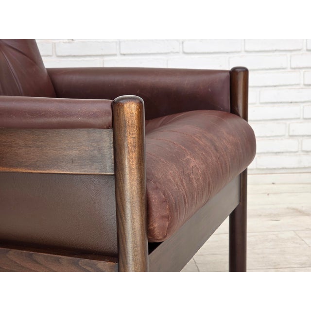 Mid-Century Modern Vintage Scandinavian Armchair in Furniture Leather and Beech, 1970s For Sale - Image 3 of 18