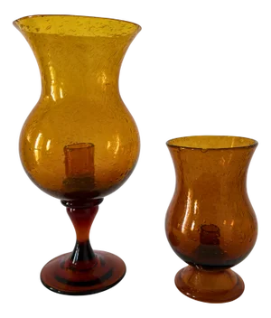Mid-Century Amber Bubble Glass Photophores or Candleholders from Biot, France, 1960s, Set of 2