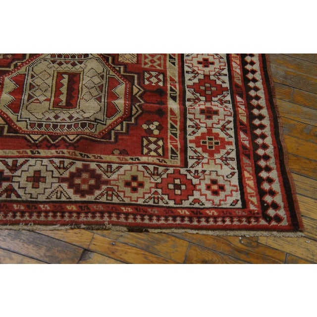Early 20th Century 1900s Red Geometric Rustic Antique Caucasian Karabagh Rug 4' X 9' Knotted Wool Carpet For Sale - Image 5 of 5