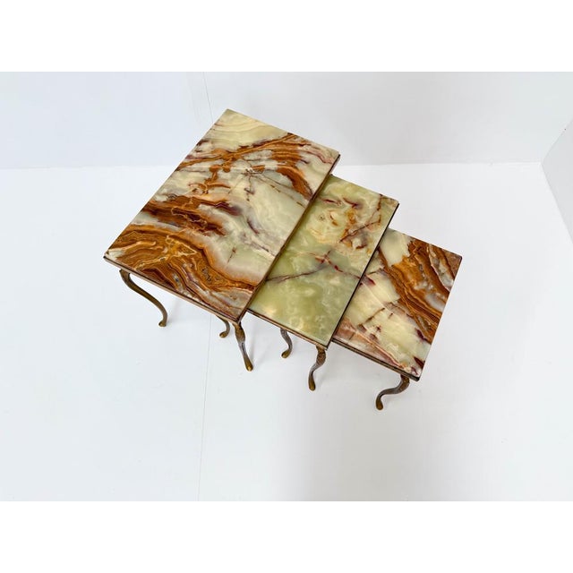 Vintage Nesting Tables with Onyx Tops, 1970s, Set of 3 For Sale - Image 3 of 11