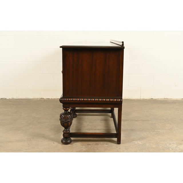 Berkey & Gay Antique English Jacobean Carved Walnut and Burl Wood Sideboard, Circa 1920s For Sale - Image 12 of 14