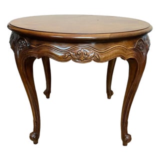 Vintage Henredon French Provincial Round Accent Table - Ornate Carved Wood Side Table For Sale