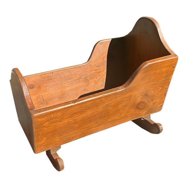Vintage Country-Core Wooden Baby Doll Cradle For Sale
