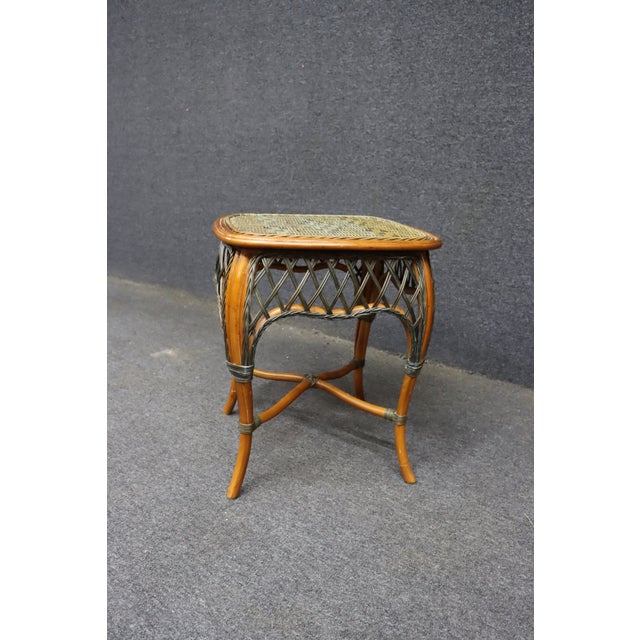 Late 20th Century Wicker Rattan Side Table With Woven Top For Sale - Image 5 of 6
