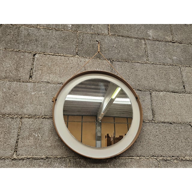 Mid-Century Modern Vintage Round Wall Mirror in PVC and Eco-Leather, 1970 For Sale - Image 3 of 11