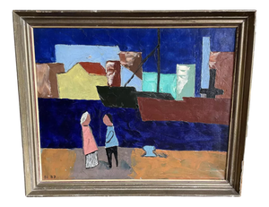 View of the Port, 1967, Oil on Canvas, Framed