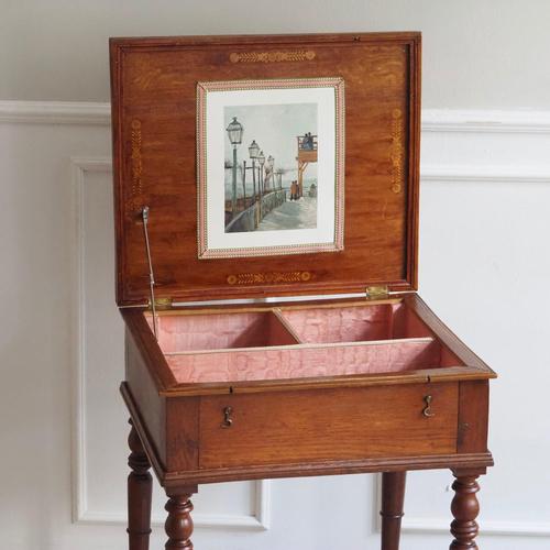 Antique French Sewing Table with Hinged Lid, Late 19th Century For Sale - Image 3 of 16