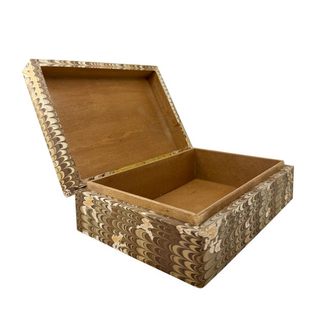 Brown Vintage Brown Hand-Marbled Florentine Peacock Paper Wood Desk Box, Circa 1970 For Sale - Image 8 of 11