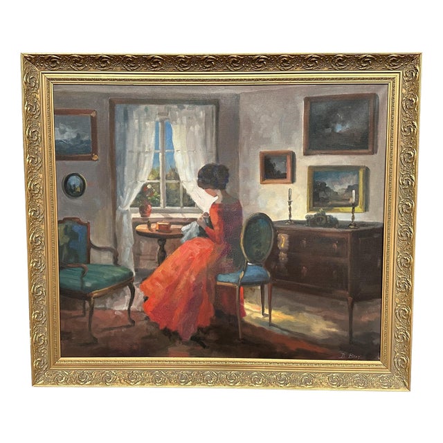 Bente Berg, Interior Scene, 1950s, Oil Painting on Canvas, Framed For Sale