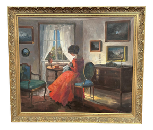 Bente Berg, Interior Scene, 1950s, Oil Painting on Canvas, Framed