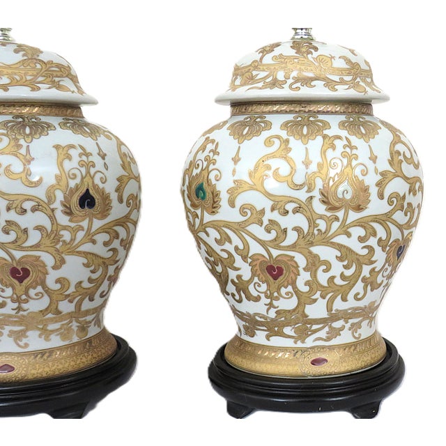 Mid-Century Modern Pair of Vintage Chinoiserie Ginger Jar Table Lamps For Sale - Image 3 of 9