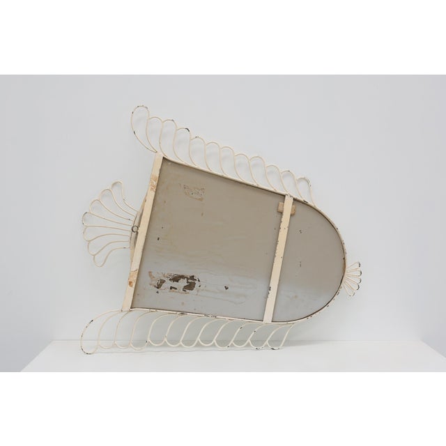 French White Lacquered Metal Mirror with Looped Wire Frame and Fan Crest, 1950s For Sale - Image 12 of 13