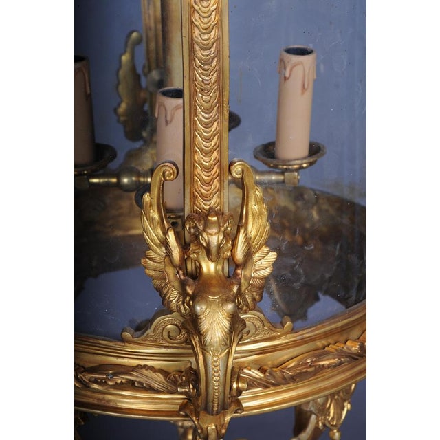 French Fire Bronze & Brass Lantern Hanging Light For Sale - Image 13 of 17