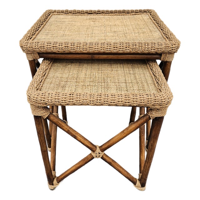 Bamboo Rope and Grass Mat Nesting Tables For Sale