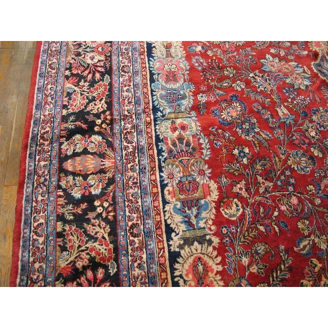 Distinctive Kazvin Motif on a Red-Scarlet Background Color With Masterful Medallion Design Antique Persian Rug For Sale - Image 4 of 6