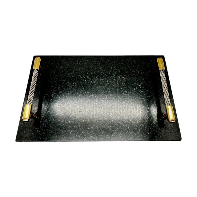 Contemporary Vintage Godinger Silver Art Company Black Granite Silver & Brass Tray For Sale - Image 3 of 6