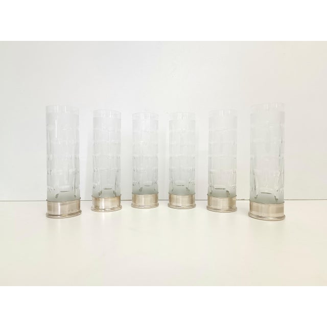 Metal Bohemian Ground Crystal and Silver Drinking Glasses, 1970s, Set of 6 For Sale - Image 7 of 9
