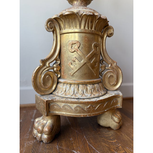 Antique 1880 Gilded Oak Gold Candlestick For Sale In Birmingham - Image 6 of 7