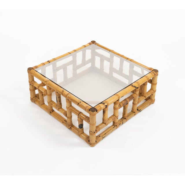 Mid-Century Modern Mid-Century Coffee Table in Bamboo, Rattan and Glass attributed to Vivai del Sud, Italy, 1970s For Sale - Image 3 of 13