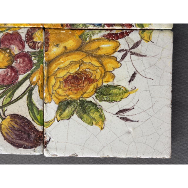 Tiles 14 x 14 x 1.5 cm. Set 28 x 28 cm. Panel of four hand-painted tiles on tin-glazed tile, probably made by the Cerámica...