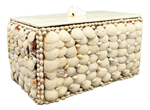 Vintage Coastal Shell Box – Philippine Shellcraft Decorative Storage – Organic Modern / Boho Coastal