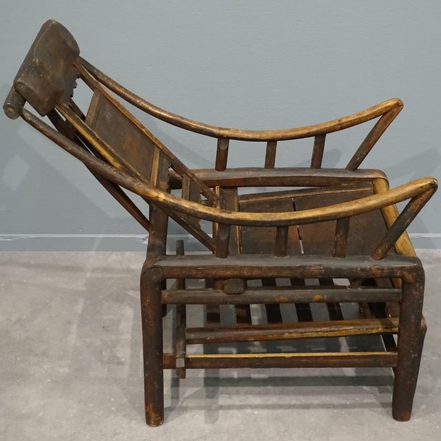 Rustic Antique Chinese Handcrafted Bamboo Lounge Chair, 1860s For Sale - Image 3 of 9