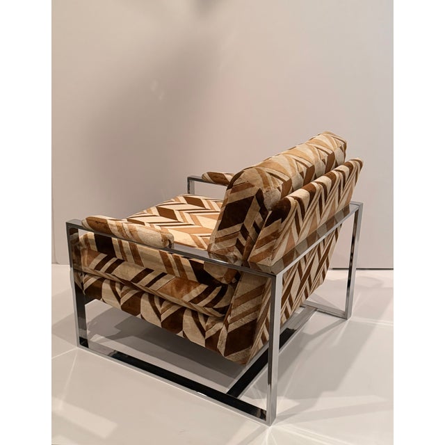 Pair of Milo Baughman Chrome and Plush Upholstered Club Chairs For Sale In Philadelphia - Image 6 of 12