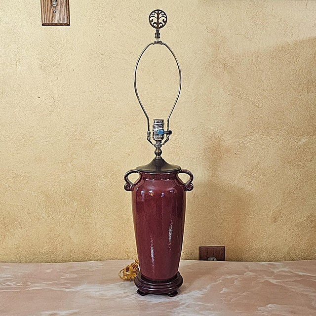 Burgundy Vintage Burgundy Glazed Ceramic Table Lamp With Bell Shade, Circa Late 20th Century For Sale - Image 8 of 18