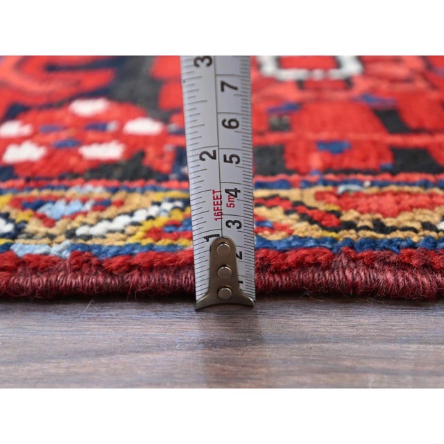 Traditional 1960 10'x12'8" Fire Brick Red With Asphalt Black Border Vintage Heriz Oriental Rug For Sale - Image 3 of 12
