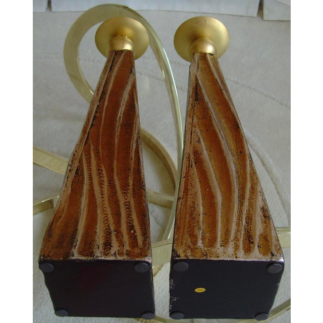 Tall Faux Wood Metallic Candle Holders - Set of 3 For Sale - Image 9 of 13