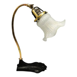 20th Century Art Nouveau Glass and Metal Bedside Lamp, Austria, 1890s For Sale