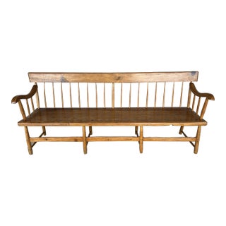 Primitive Antique Maple/Walnut 81" Spindle Bench For Sale