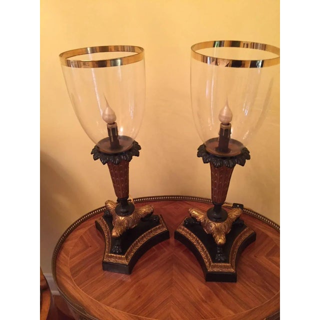 Charles X Style Parcel-Gilt Bronze Hurricane Lamps - a Pair For Sale In Philadelphia - Image 6 of 8