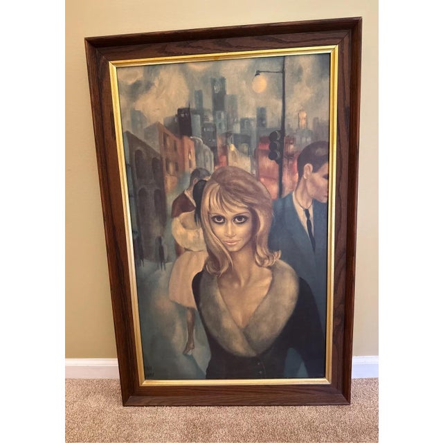 Escape, by Margaret Keane This mid-century painting reflects the distinctive style of the mid-20th century, with stylized...